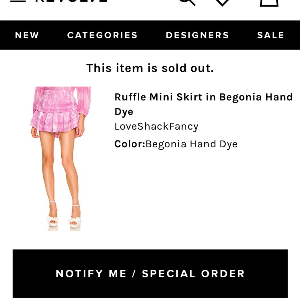 LoveShackFancy Ruffle Mini Skirt in Begonia Hand Dye size XS